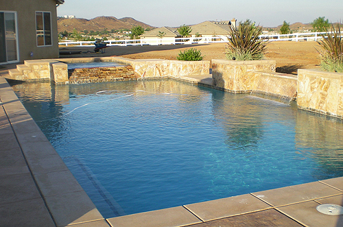 California swimming pool and spa with sheer descent water feature
